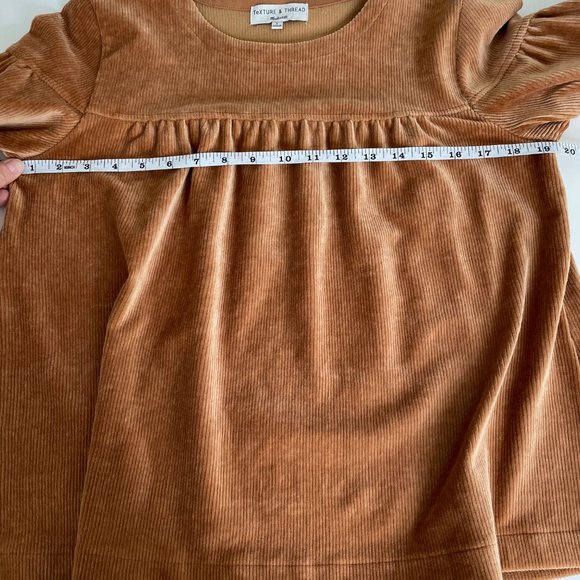 Madewell Texture & Thread Corduroy Swing Top Baby Doll Cognac Boho Pullover - Picture 10 of 14